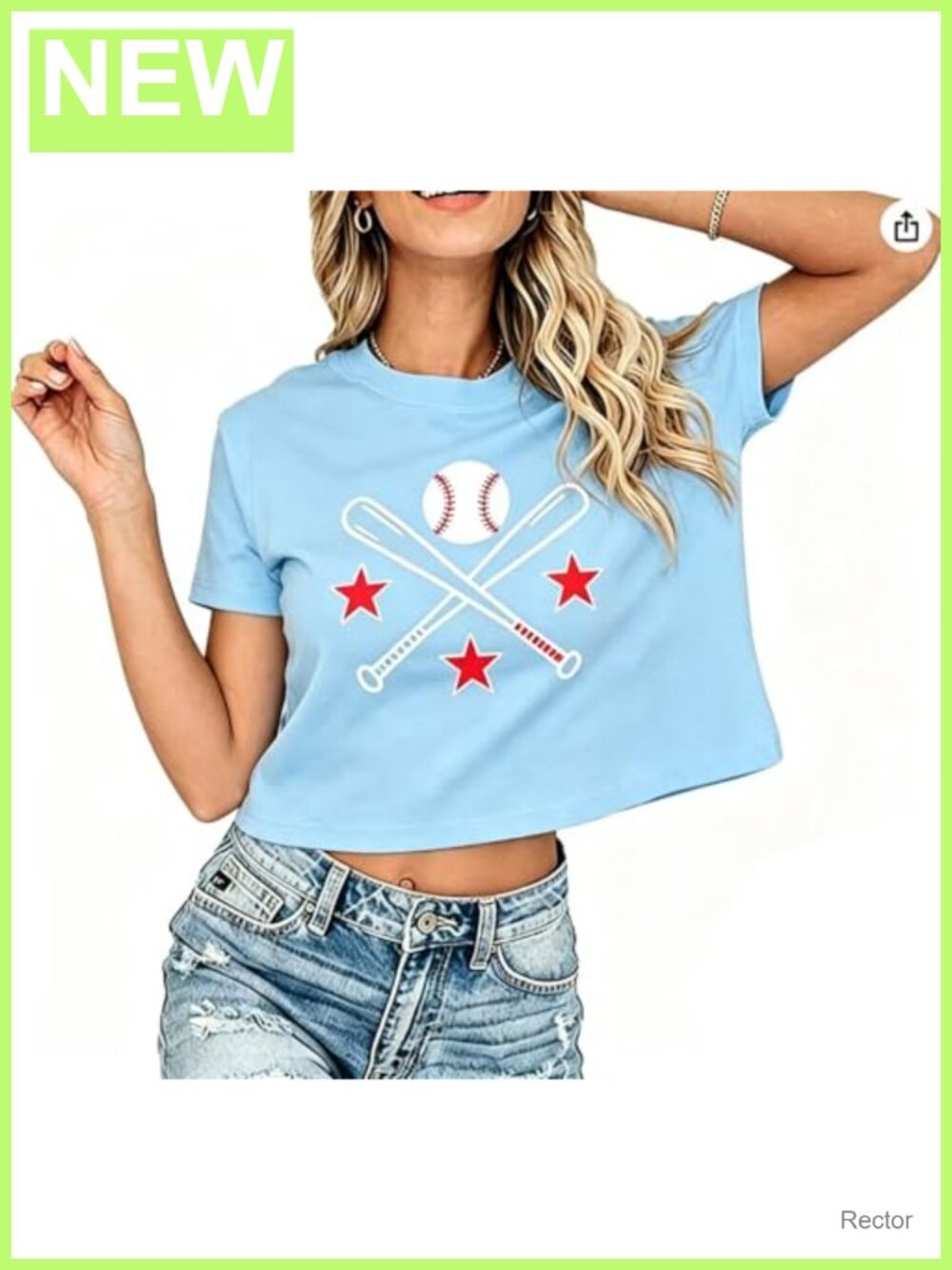 Baseball Stitch Crop Top Short Sleeve Crew Neck Summer Casual Tee